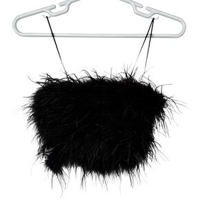 Nichole Lynel Black Feather Strapless Crop Top